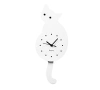 Fisura - Horloge Chat Blanc avec Queue. Horloge Murale Originale. Horloge Murale silencieuse de 46 x 8 centimètres. Bois et ABS. 1 Pile AA (Non Incluse).