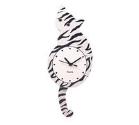 Fisura - Horloge Murale en Forme de Chat tigré. Horloge Murale silencieuse sans tic-tac. Horloge Murale Noire et Blanche. Horloge en Bois. 46 x 8 centimètres. 1 Pile AA
