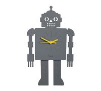 Fisura - Horloge Murale Robot Originale. Horloge Murale silencieuse 38 x 20 centimètres. Horloge de Cuisine Grise. Horloge pendulaire en Bois et ABS. 2 Piles AA.