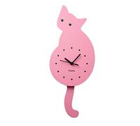 Fisura - Horloge Murale Rose en Forme de Chat. Horloge Murale silencieuse sans tic-tac. Horloge Murale Rose. Horloge en Bois. 46 x 8 centimètres. 1 Pile AA