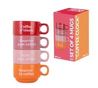 Fisura - Jeu de tasses originales Coffee Clock. Tasses blanches avec phrases amusantes. Tasses originales avec message à offrir. Set de 4 tasses en céramique drôles