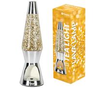 Fisura - Lampe à lave avec bougie. Lampe à lave pailletée avec base chromée. Cadeau original. Dimensions : 29 cm x 8,5 cm (bougie non incluse).