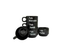 fisura. - Lot tasses à café originales p*ta semana. Tasses à café noires avec message pour chaque jour de la semaine. Lot de 5 mugs amusants en céramique.