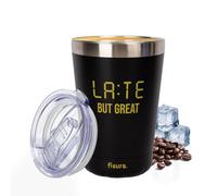 Fisura - Mug Isotherme original "Late but great". Tasse Isotherme à café pour emporter noir. Tasse à café de 310 ml. Tasse thermique en acier inoxydable. Sans BPA. Tasse pour voiture.