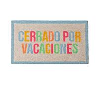 Fisura - Paillasson d'entrée cerrado por vacaciones en Fibre de Coco avec Base antidérapante en PVC. Tapis Original Multicolore Peint à la Main. Dimensions : 70 cm x 40 cm.