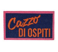 Fisura - Paillasson d'entrée Maison “C*zzo di ospiti” en Fibre de Coco avec Base antidérapante en PVC. Tapis intérieur Bleu et Orange Peint à la Main. Message drôle. 70 x 40 cm