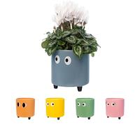 Fisura - Pot de fleurs original avec motif d'œil. Pot de fleurs et de plante décoratif. Jardinière décorative d'intérieur. Pot en céramique bleue pour fleurs et plantes grasses.13 x 12,5 cm.