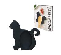 FISURA - Repose-cuillère original en forme de chat. Repose-cuillère support en silicone. Porte-cuillère pour plan de travail de Cuisine noir. 12x12 centimètres.
