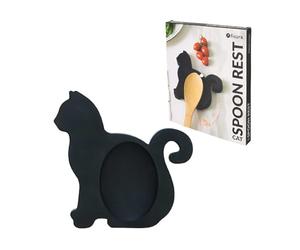 FISURA - Repose-cuillère original en forme de chat. Repose-cuillère support en silicone. Porte-cuillère pour plan de travail de Cuisine noir. 12x12 centimètres.
