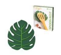 FISURA - Repose-cuillère original en forme de feuille de "monstera deliciosa". Repose-cuillère support en silicone. Porte-cuillère pour plan de travail de Cuisine vert. 11,5 x 11,5 centimètres.