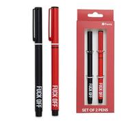 Fisura - Set de 2 stylos noirs “F*ck off”, lot originaux à encre noire, stylos en métal avec capuchon, corps métallique élégant pour bureau, école ou télétravail, idée cadeau originale