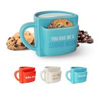 Fisura - Tasse originale “A sugar rush” bleue avec poche à biscuits. Tasse originale thé ou café 316 ml. Mug petit déjeuner rigolo et tasse moderne idée cadeau