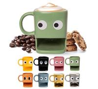 fisura. - Tassee original à offrir en cadeau yeux. Tasse enfant petit dejeuner avec porte-biscuit. Mug en céramique avec trou pour biscuit. Mug 240 ml. (Vert)
