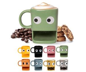fisura. - Tassee original à offrir en cadeau yeux. Tasse enfant petit dejeuner avec porte-biscuit. Mug en céramique avec trou pour biscuit. Mug 240 ml. (Vert)
