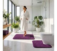 Fit Even Tapis de bain en microfibre à mémoire de forme - Séchage rapide - Antidérapant pour salle de bain, douche et toilettes - Séchage rapide - Absorbant l'eau et lavable (prune, 50 x 80 cm + 50 x