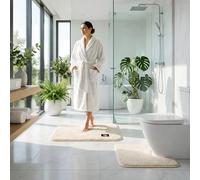 Fit Even Tapis de bain en microfibre à mémoire de forme - Séchage rapide - Antidérapant pour salle de bain, douche et toilettes - Séchage rapide - Absorbant l'eau et lavable (crème, 50 x 80 cm + 50 x