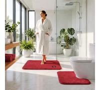 Fit Even Tapis de bain en microfibre à mémoire de forme - Séchage rapide - Antidérapant pour salle de bain, douche et porte-bébé - Séchage rapide - Absorbant l'eau et lavable (rouge, 50 x 80 cm + 50 x