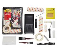 Fit For The Job Lot premium 21 pièces, rouleaux, bac et pinceaux | bâche, papier de verre, ruban et jeux de rouleaux pour peinture-émulsion murs, plafonds, bois et métal