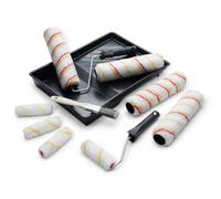 Fit For The Job Lot premium de 12 pièces, Rouleaux pour peinture-émulsion, 4 x 225mm + 4 mini rouleaux, montures, pinceau 25mm et bac, manchons à poils moyens pour peinture artisanale murs et plafonds