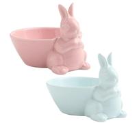 Fitlin 2 Pcs Ceramic Bowls Set, Easter Bunny Design & Blue Rabbit Candy Dishes, Dessert & Fruit Bowls, Unique Table Decor, Safe & Easy-to-Clean for Family