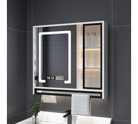 Fitlin Miroir de salle de bain anti-buée à intensité variable avec cadre en aluminium et miroir de courtoisie élégant au design moderne (D, 60 x 75 x 13 cm)