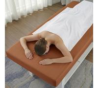Fitted Massage Table Sheet Cover Waterproof Oilproof Reusable Spa Bed Cover with Face Hole, Elastic Stretch Lash Bed Sheet for Esthetician, Waxing, Tattoo and Beauty Salon(Café,73x28in (no hole))
