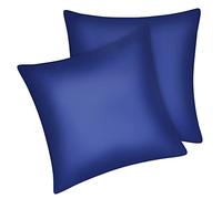 Fittia Lot 2 taie Oreiller 100% Satin Soyeux 40x40 Bleue Marine | Ultra-doux. Protège les cheveux, limite les frisottis. Fermeture éclair cachée. Idéal peau et cheveux.