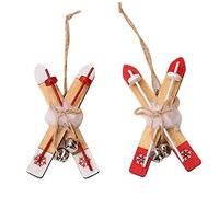 Fituenly Décoration De Noël en Bois pour Maison, 2 Pièces, Cloche De Ski en Bois, Ornements De Noël, Cadeau pour Enfants, Décor De Fête du Nouvel an