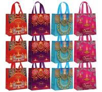 Fituenly Lot de 12 Sacs Cadeaux Happy Diwali, Non Tissés, avec Imprimés De Feux d'artifice Colorés, Réutilisables, avec Poignée