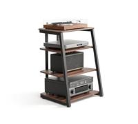FITUEYES Meuble HiFi, 4 Étagères, en Bois et Acier, Charge 50 kg, Marron | Support pour Platine Vinyle, pour Salon, Studio et Salle de Musique, Meuble Audio/Vidéo Structure Solide, Série Eiffel