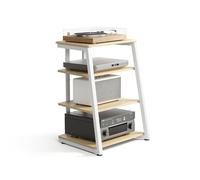 FITUEYES Meuble HiFi, 4 Étagères, en Bois et Acier, Charge 50 kg, Nature | Support pour Platine Vinyle, pour Salon, Studio et Salle de Musique, Meuble Audio/Vidéo Structure Solide, Série Eiffel