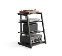 FITUEYES Meuble HiFi, 4 Étagères, en Bois et Acier, Charge 50 kg, Noir | Support pour Platine Vinyle, pour Salon, Studio et Salle de Musique, Meuble Audio/Vidéo Structure Solide, Série Eiffel