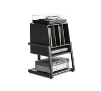 FITUEYES Meuble Vinyle en Bois, 4 Étagères, jusqu’à 120 Disques, Noir | Meuble HiFi, Charge Maximale 50 kg, pour Salon, Studio et Salle de Musique Série Eiffel