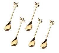 Fitwish Ototon Cuillères à Café de Feuille Doré en Acier Inoxydable Vintage Petites Cuillères à Dessert pour Cuisine Bar Thé 5pcs