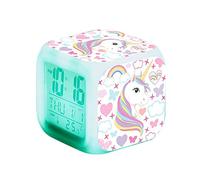 Fitwish Ototon Réveil Numérique Licorne pour Enfants Multicolore Cube LED de Nuit Horloge de Chevet pour Enfants Cadeau Anniversaire