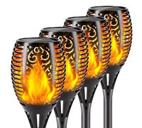 Fitybow Lot de 4 lampes torches solaires améliorées, 109,2 cm, 96 LED étanches, flammes dansantes extérieures, marche/arrêt automatique du crépuscule à l'aube, éclairage paysager vacillant pour allée