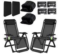 Fiutazge 2Pcs 65cm Largeur Bain de Soleil Chaise Longue Jardin Exterieur,Transat de Plage Pliable ave Rembourrage,Tête,Porte-Boisson,Dossier Réglable, Respirantes,pour Patio,Plage,Piscine-Noir