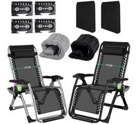 Fiutazge 2Pcs 77cm UltraLarge Chaise Longue Jardin Exterieur,Zero Gravity Transat De Plage Pliable avec Coussin,Appui-tête,Repose-Pieds,Porte-Boisson pour Patio,Piscine,Camping,Salon-Gray+Noir