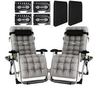 Fiutazge 2Pcs Bain de Soleil Chaise Longue Pliante,Chaise de Gravité Zéro avec Coussin Premium,Appui-tête,Porte-Boisson,Sac,Fauteuil de Jardin pour Patio,Plage,Piscine,Balcon,Capacité 240kg-Gray