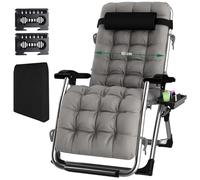 Fiutazge Chaise Longue Jardin Exterieur,Zero Gravity Transat De Plage Pliable avec Coussin,Appui-tête,Porte-Boisson pour Patio,Plage,Piscine,Capacité 240kg-Gray