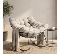 Fiutazge Fauteuil à Bascule Papasan Surdimensionné Cadre Acier Charge 180kg,Coussin Rembourré pour Jardin Salon Balcon,Beige