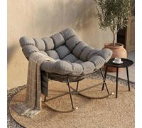 Fiutazge Fauteuil à Bascule Papasan Surdimensionné Cadre Acier Charge 180kg,Coussin Rembourré pour Jardin Salon Balcon,Gris
