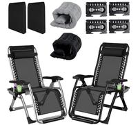 Fiutazge Lot de 2 Chaise Longue Pliable Jardin 72cm,Dossier Réglable,Capacité 240kg,avec Coussin,Appui-tête,Porte-Boisson, Repose-Pieds,Transat Jardin Exterieur pour Terrasse,Balcon,Camping-Gris-Noir