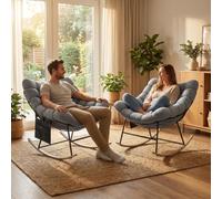 Fiutazge Lot de 2 Fauteuil à Bascule Papasan Surdimensionné Cadre Acier Charge 180kg,Coussin Rembourré pour Jardin Salon Balcon,Gris