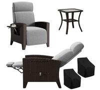 Fiutazge Set de 3X Chaise Longue Bain de Soleil en Rotin avec Dossier Réglable,Coussin épais Amovible,Fauteuil Relax Jardin ave Table de Balcon pour Terrasse Veranda,Rotin Noir et Coussin Gris