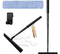 FIVAVA Raclette de douche télescopique noire, raclette de douche à tige télescopique, raclette de douche en silicone, raclette de douche noire pour les vitres et le sol des cabines de douche