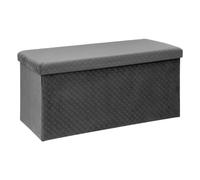 Five - 2 en 1 Pouf pliant double et Coffre de rangement en Velours Gris 76 x 38 cm
