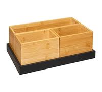 Five - Organiseur de Salle de Bain Rangement Maquillage 3 Boites en Bambou et 1 Plateau Noir Charbon