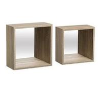 Paris Prix – Étagère murale Fixy – Miroir cube – 27 cm – Naturel – Lot de 2