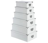 5five Lot de 6 boîtes de rangement, blanc uni, carton et métal, L 32 x l 21,5 x H 11,8 cm (Plus petite)
